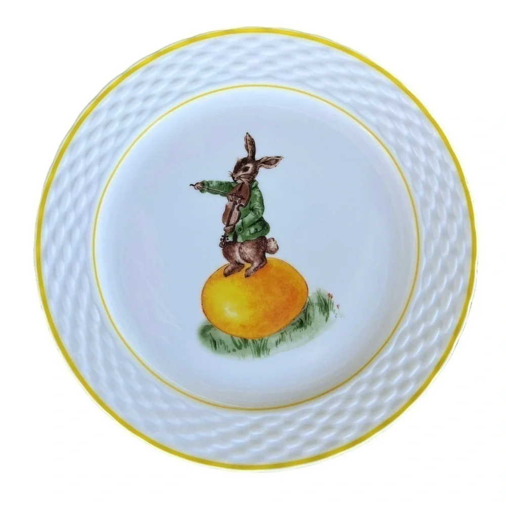 William Sonoma Bunny Band Dessert Plates (4) Multicolor Bunny Eggs Discontinued